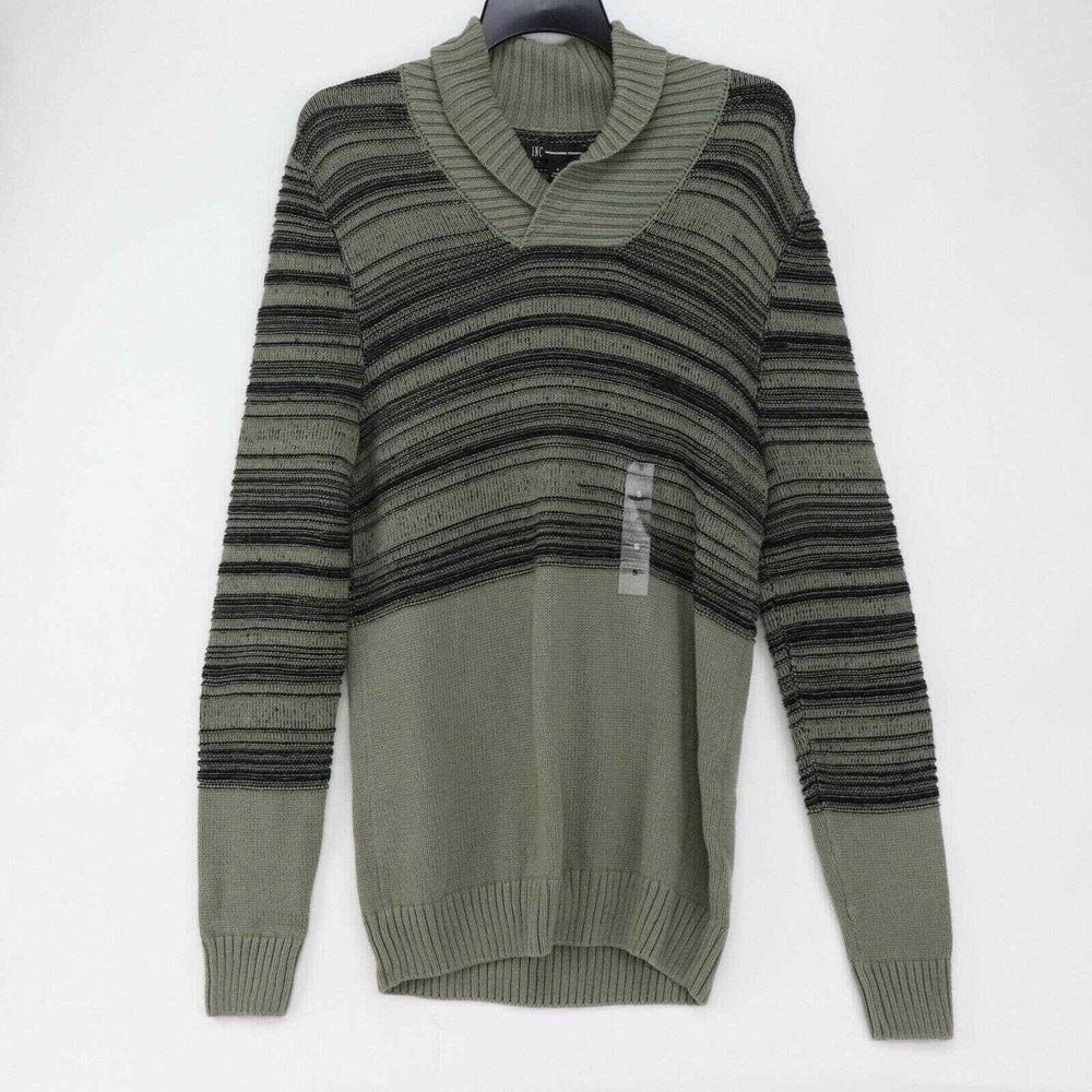 INC Shawl Collar Sweater Mens Small Green Tea Leaf NEW Striped Cotton 100102663
